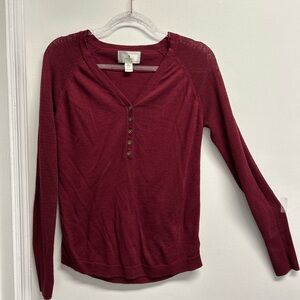Ruby Moon Maroon Henley Long Sleeve Top